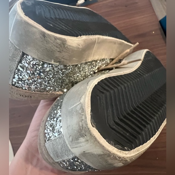 Golden Goose Beige and Silver Glitter Sneakers - Picture 8 of 16